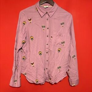 Anthropologie Button Down Shirt Balloon Print Top Size‎ 10 Blouse Womens